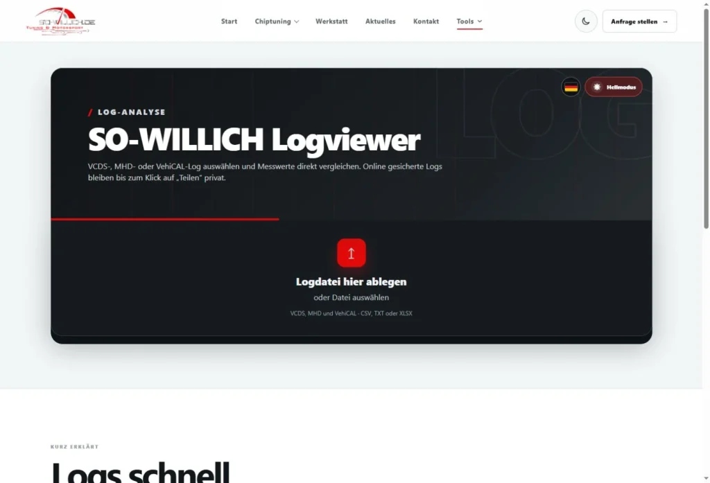 SO-Willich Logviewer zur kostenlosen Auswertung von VCDS-, MHD- und VehiCAL-Logdateien
