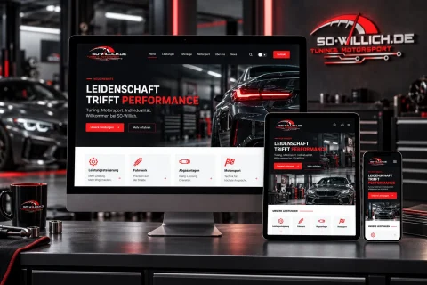 SO-Willich Logo und neue responsive Homepage auf Desktop, Tablet und Smartphone